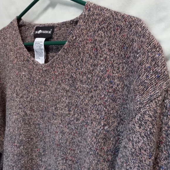 Sag Harbor Brown With Flecks Rounded V- Neck Knit Tunic Sweater Large (T-344) - Picture 8 of 8